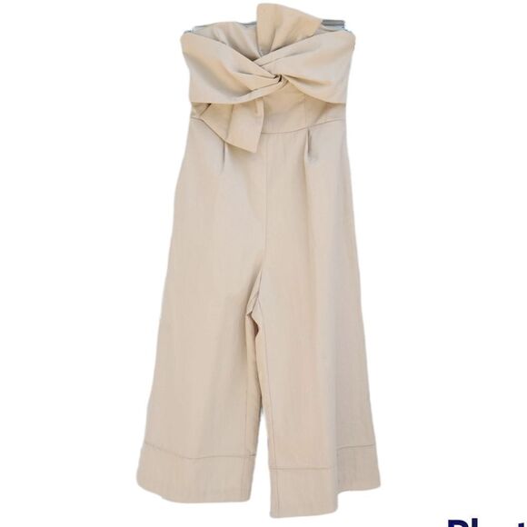 NWT Vestique Tie Me In Strapless Yacht Jumpsuit Tan Size Small - Picture 1 of 12